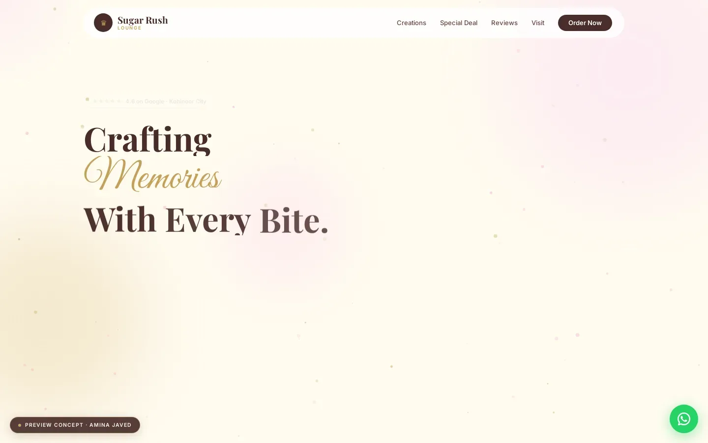 Sugar Rush Lounge bakery website — cakes, deals, WhatsApp ordering